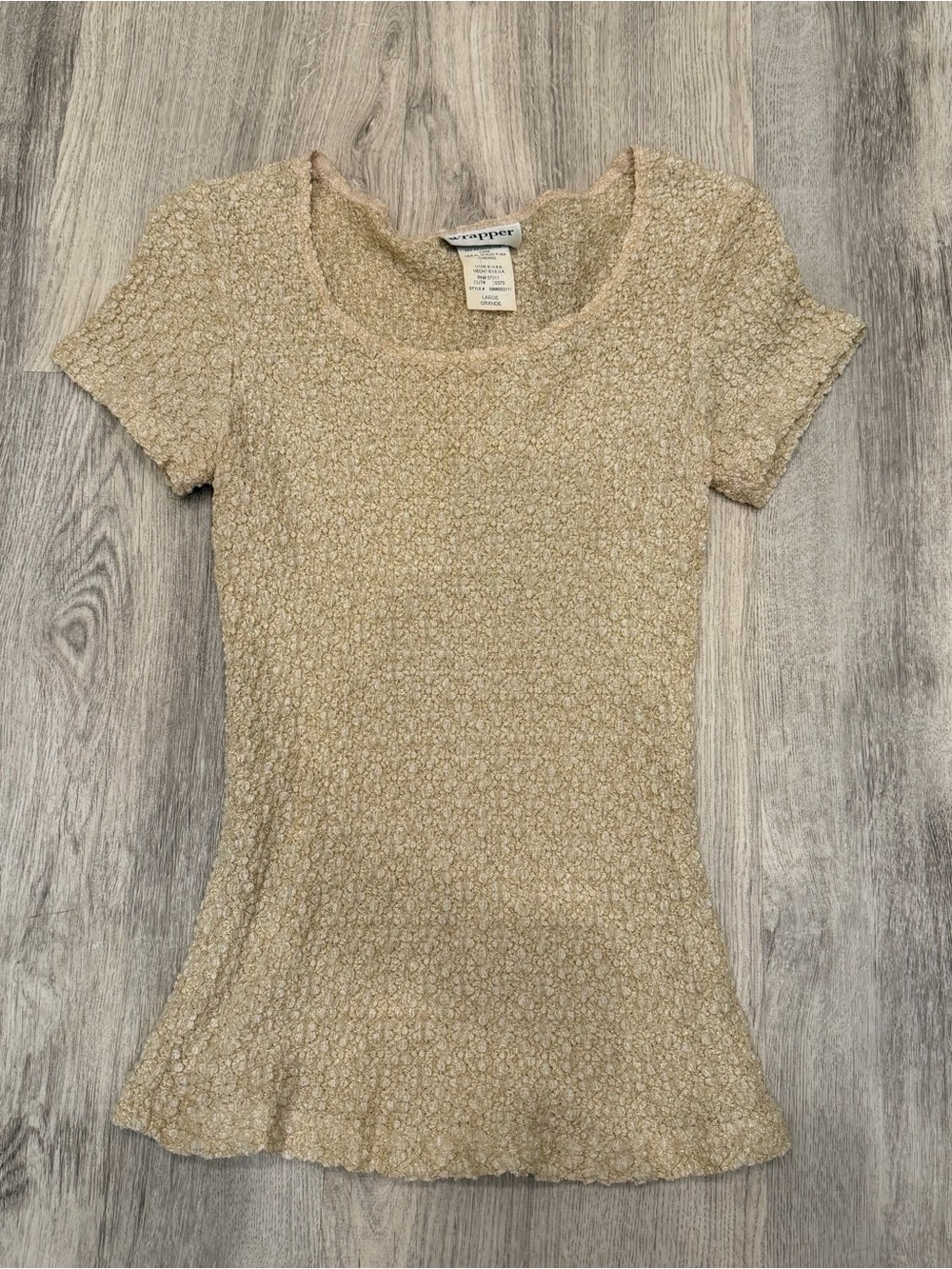 Wrapper Beige Popcorn Textured Stretch Scoop Neck Top Size Large